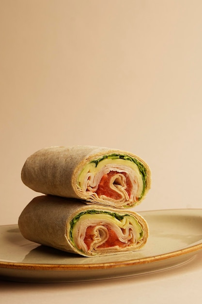 Wrap sandwich with salmon ham and cheese