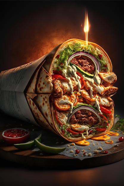 A wrap that has a flame on it