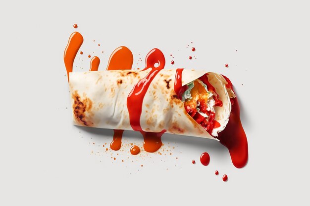 A wrap with red sauce on it