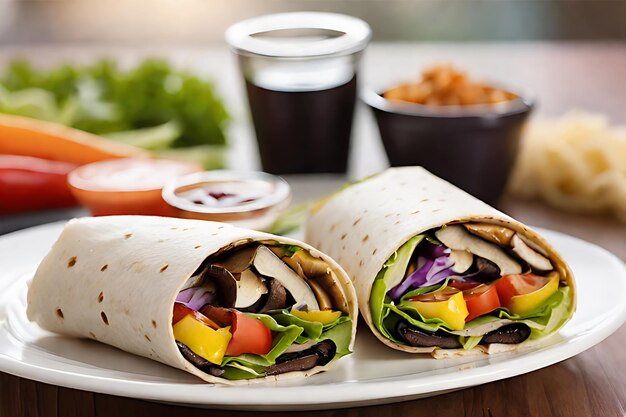 wrap with tortilla sandwich burger and fries