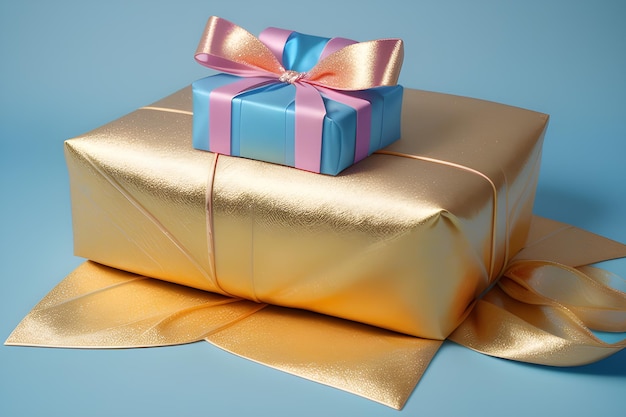 Упакованный подарок на день рождения, связанный лентой или луком, сгенерированный ИИ