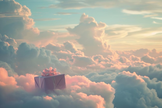 Wrapped gift box on a cloud in the sky Getting presents Generative AI