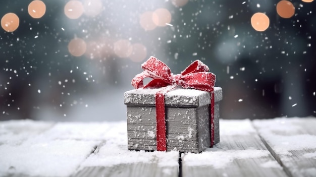 Wrapped present boxes decorated with red ribbon on table closeup and beautiful decorated christmas t