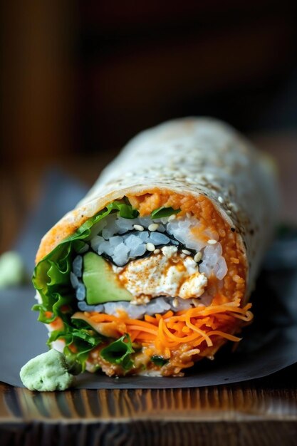 Foto sushi burrito avvolto con verdure