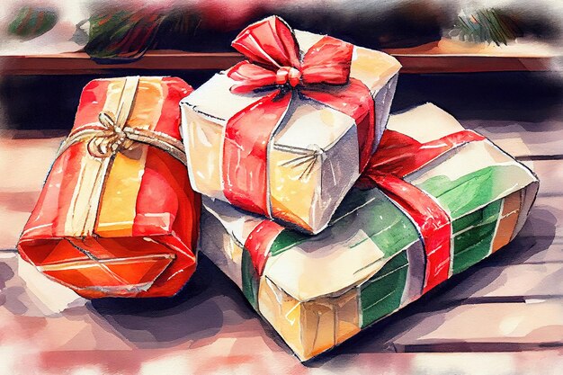 Wrapping christmas presents in eco paper Generative Ai