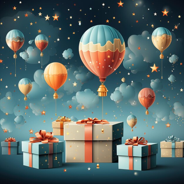 wrapping paper pattern with present box star balloon on green background