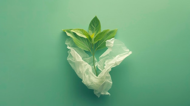 Photo wrapping plant in paper in the style of environmental awareness world environment day