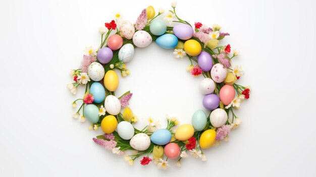 Wreath adorned with decorated eggs symbolizing Easter AI Generated