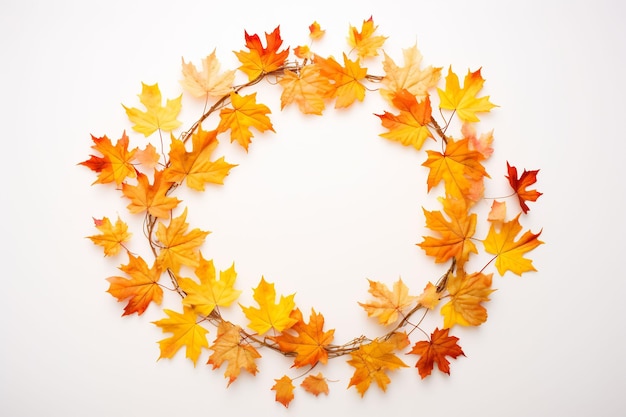 a wreath of autumn leaves with a white background.