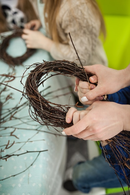 Wreath of branches, nest for birds