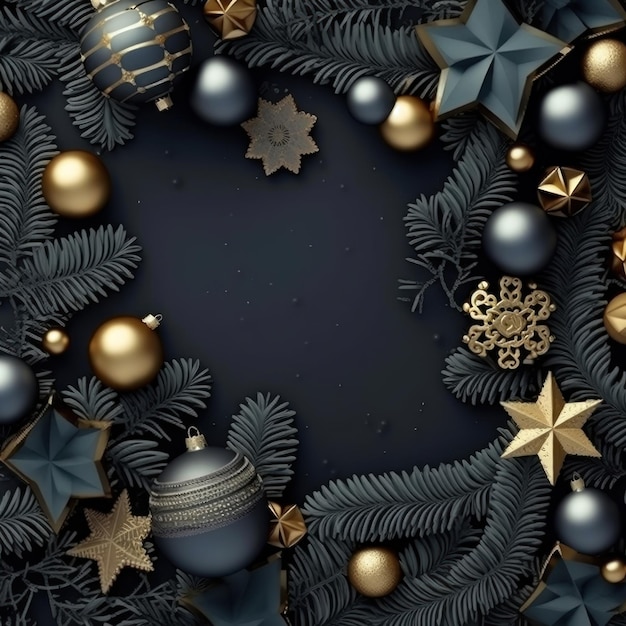 a wreath of christmas decorations with gold and silver decorations.