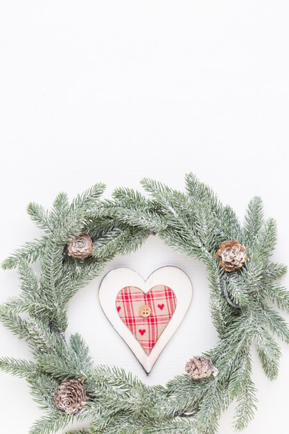 Wreath decoration on white wooden