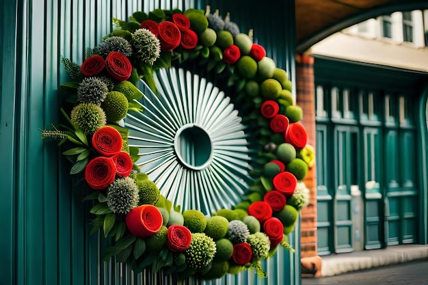 Photo a wreath on a door that says christmas.