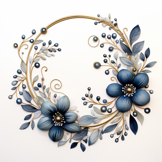 a wreath drawn in watercolor in the style of dark gray and light azure