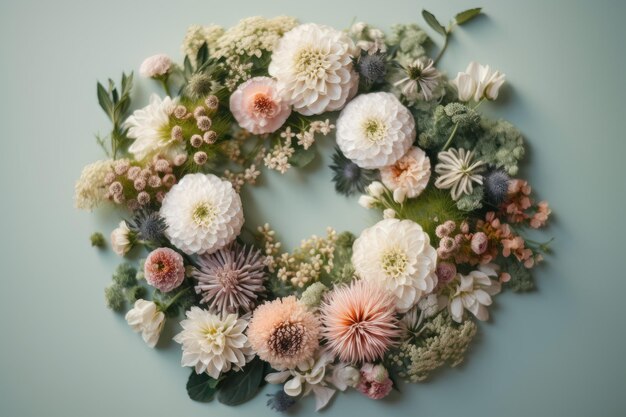 A wreath of flowers on a blue background