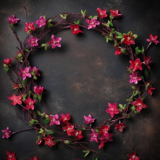 A wreath of flowers on a dark background