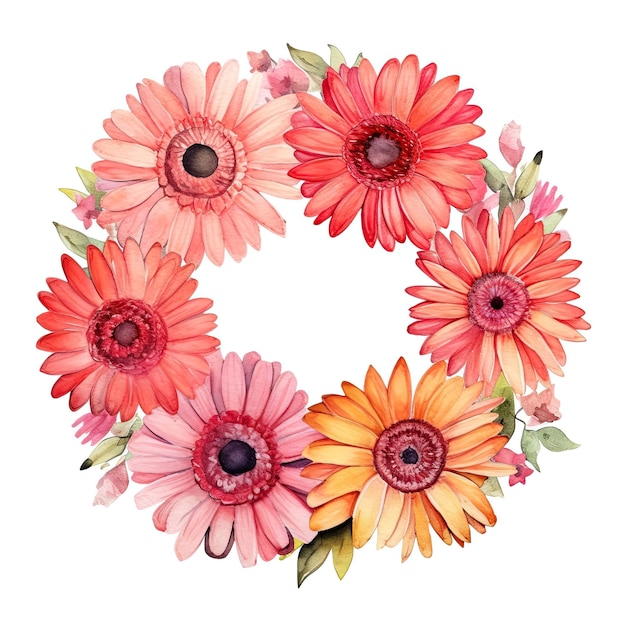 A wreath of flowers painted in watercolor