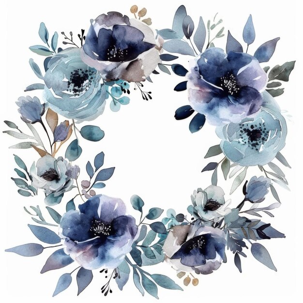 Photo a wreath of flowers that says quot spring quot in blue and white