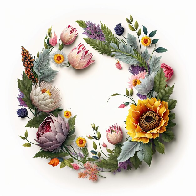 wreath of flowers for valentines day wreath of wildflowers lie on a table on a white background march 8 world womens day