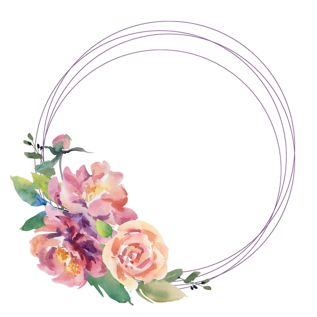 A wreath of flowers Watercolor illustration Peonies roses anemones eucalyptus Beauty and health