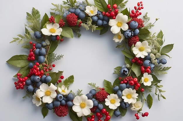 A wreath of flowers with berries