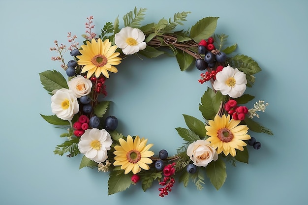 A wreath of flowers with berries