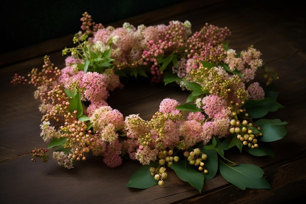 A wreath of flowers with a dark background