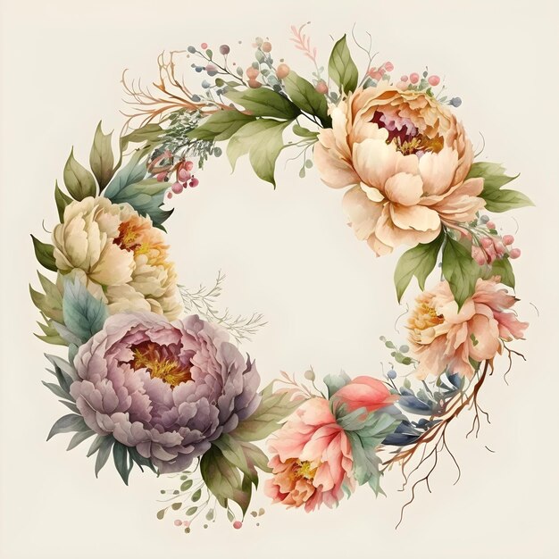 A wreath of flowers with a green border.