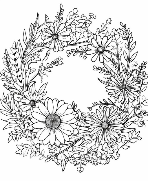 a wreath of flowers with leaves and flowers on it generative ai