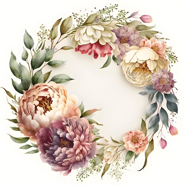 A wreath of flowers with leaves and flowers