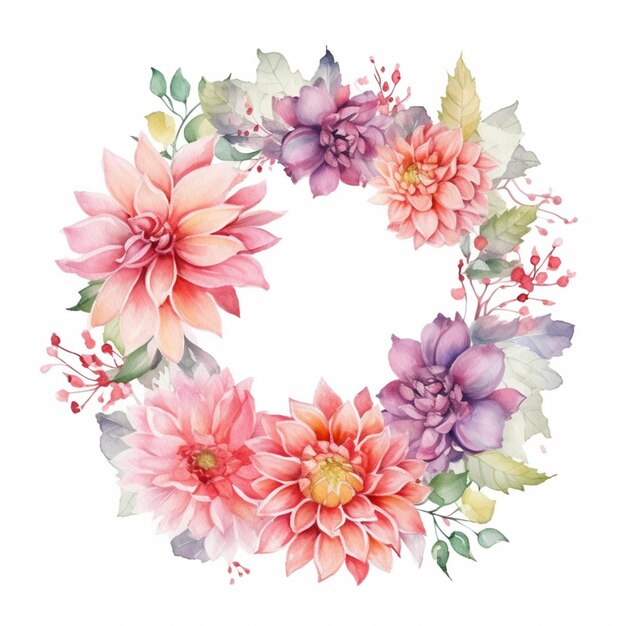 A wreath of flowers with the word dahlia on it.