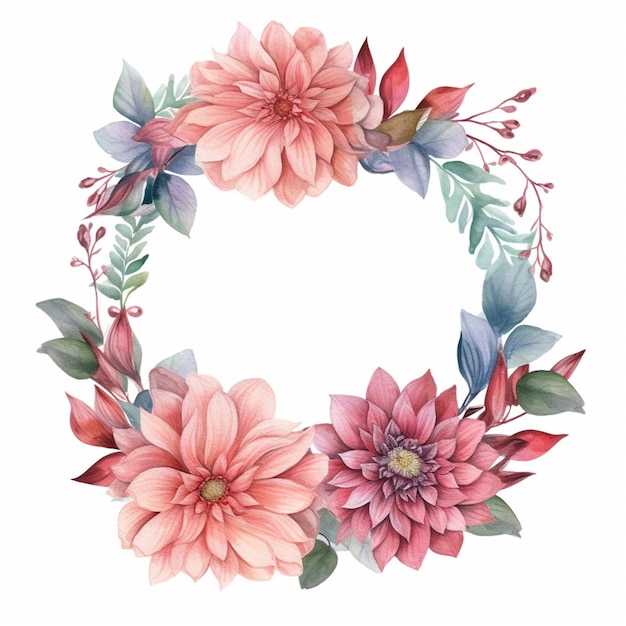 A wreath of flowers with the word dahlia on it.
