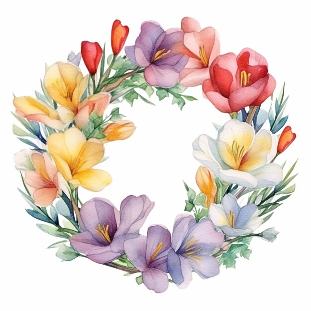 A wreath of flowers with the word spring on it.