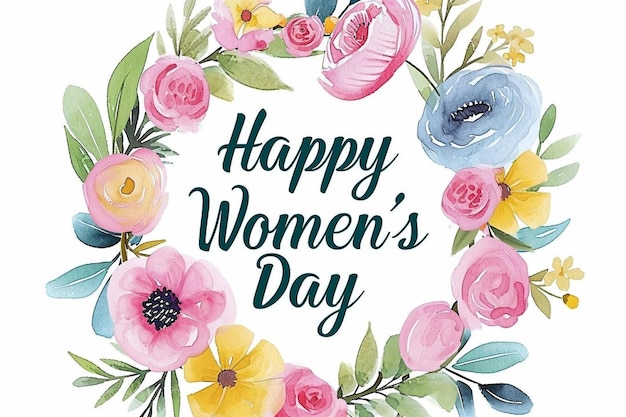 행복한 여성의 날이라는 단어가 적힌 꽃 화환