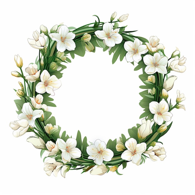 Photo wreath frame illustration of flowers with white background and vector style design