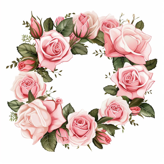 Wreath Frame illustration of Flowers with white background and Vector Style Design