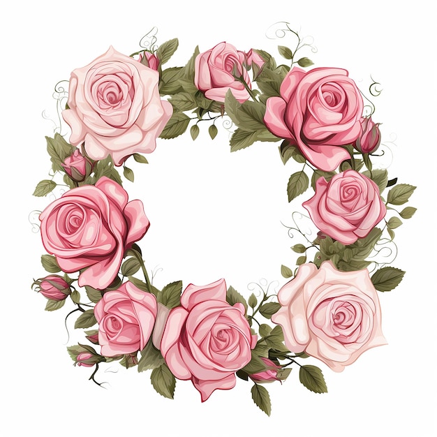 Wreath Frame illustration of Flowers with white background and Vector Style Design