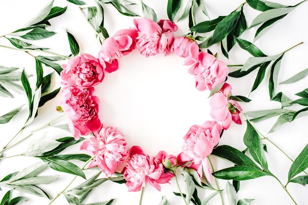 Wreath frame of pink peonies