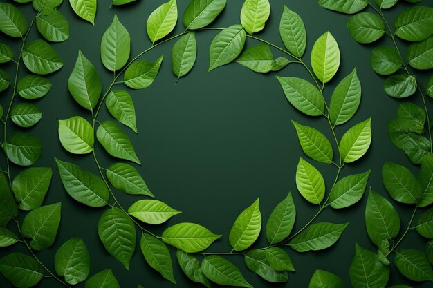 Photo a wreath of green leaves on a dark green background