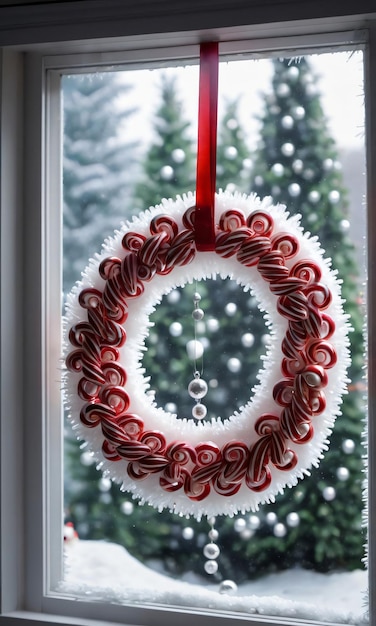 A Wreath Hanging On A Window Sie