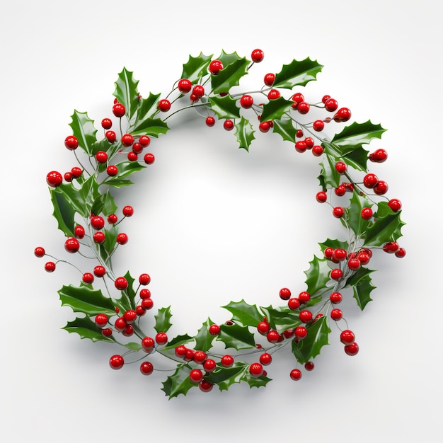 Photo a wreath of holly leaves and red berries generative ai image decorative clipart