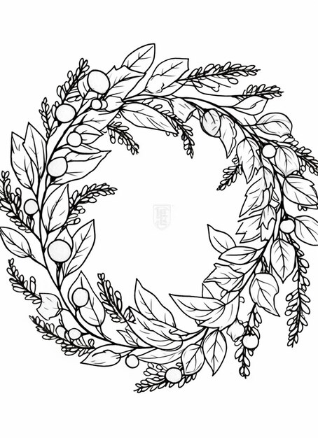 a wreath of leaves and berries on a white background generative ai