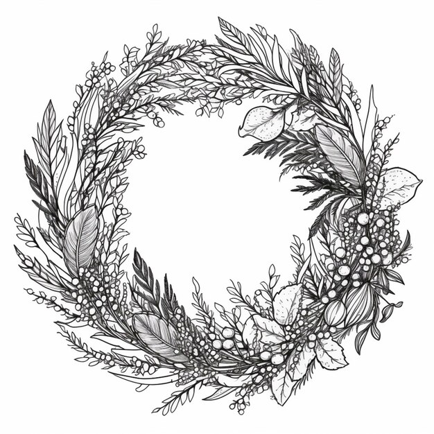 a wreath of leaves and berries with berries on the top generative ai