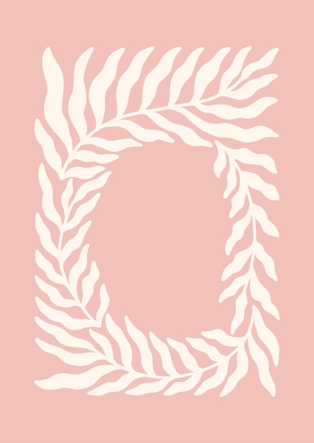 Photo wreath of leaves and branches on a pink background