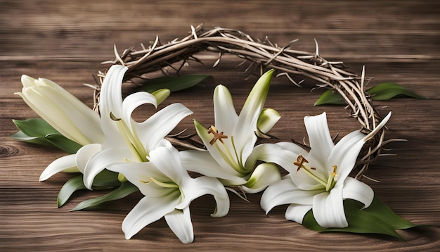 a wreath of lilies with a cross on the top of it