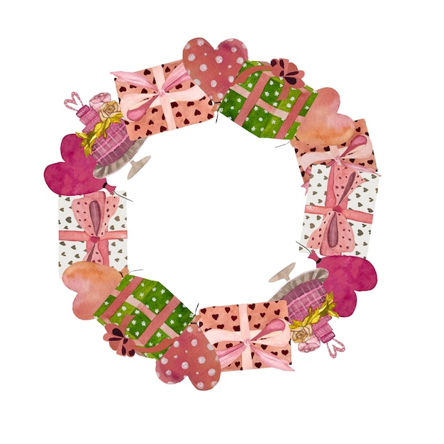 Wreath love valentine ornate a watercolor sketch