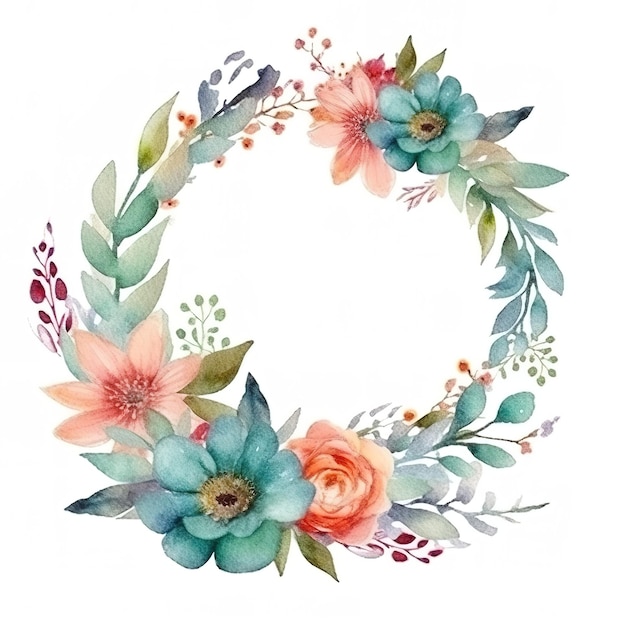 Wreath made of flowers on white background Generative ai