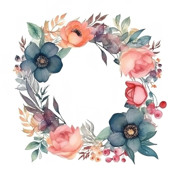 Wreath made of flowers on white background Generative ai