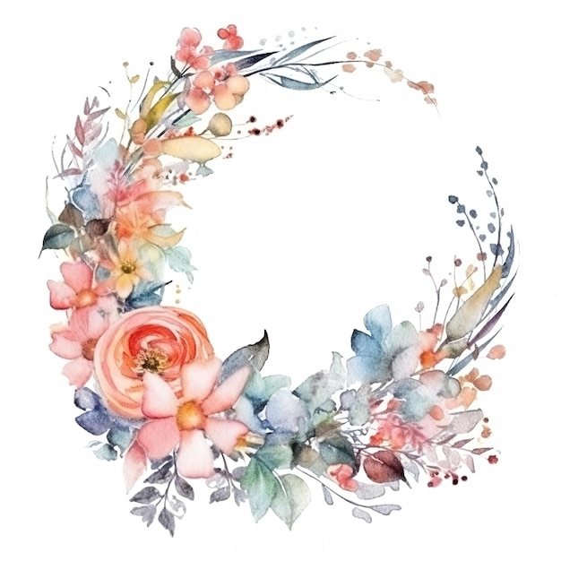 Wreath made of flowers on white background Generative ai