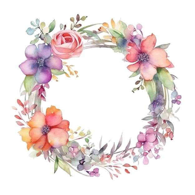 Wreath made of flowers on white background Generative ai